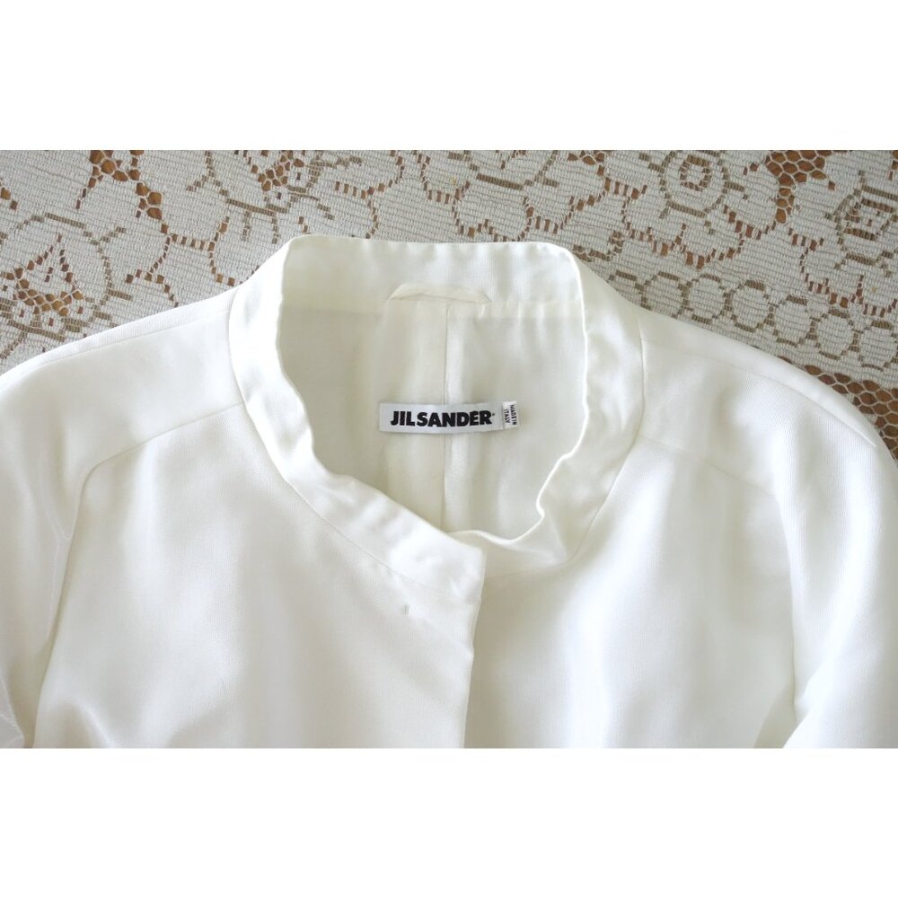 Vtg 00s Y2K Jil Sander Iridescent White Sheen Crop Blazer sz FR 38 US 6 - Picture 5 of 13